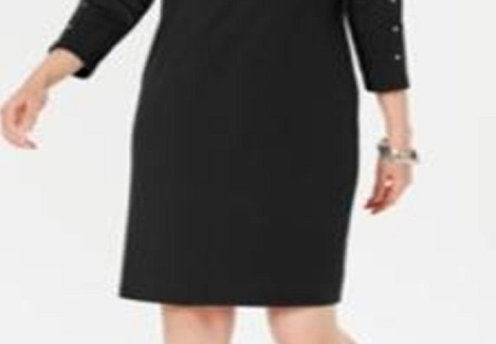 Vestido feminino Karen Scott com decote canoa e tachas, preto, tamanho pequeno e pequeno