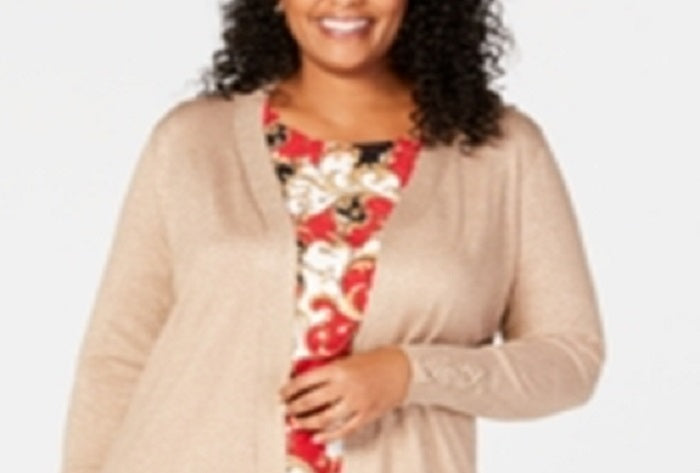 Cardigan metálico plus size com cadarço JM Collection feminino, bege, tamanho 2X