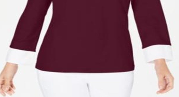 Karen Scott Blusa de algodão com aparência em camadas feminina, vermelha, tamanho pequeno GG