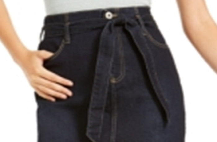 INC International Concepts Saia Jeans Curvy Paperbag Feminina Azul Tamanho 8