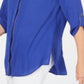Camisa utilitária feminina JM Collection com detalhes em azul, tamanho pequeno GG