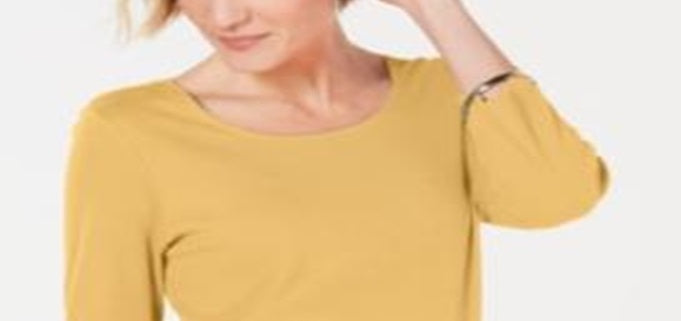 Blusa feminina Karen Scott de algodão com manga 3/4, marrom, tamanho grande