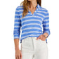 Camisa polo feminina listrada Charter Club, azul, tamanho pequeno