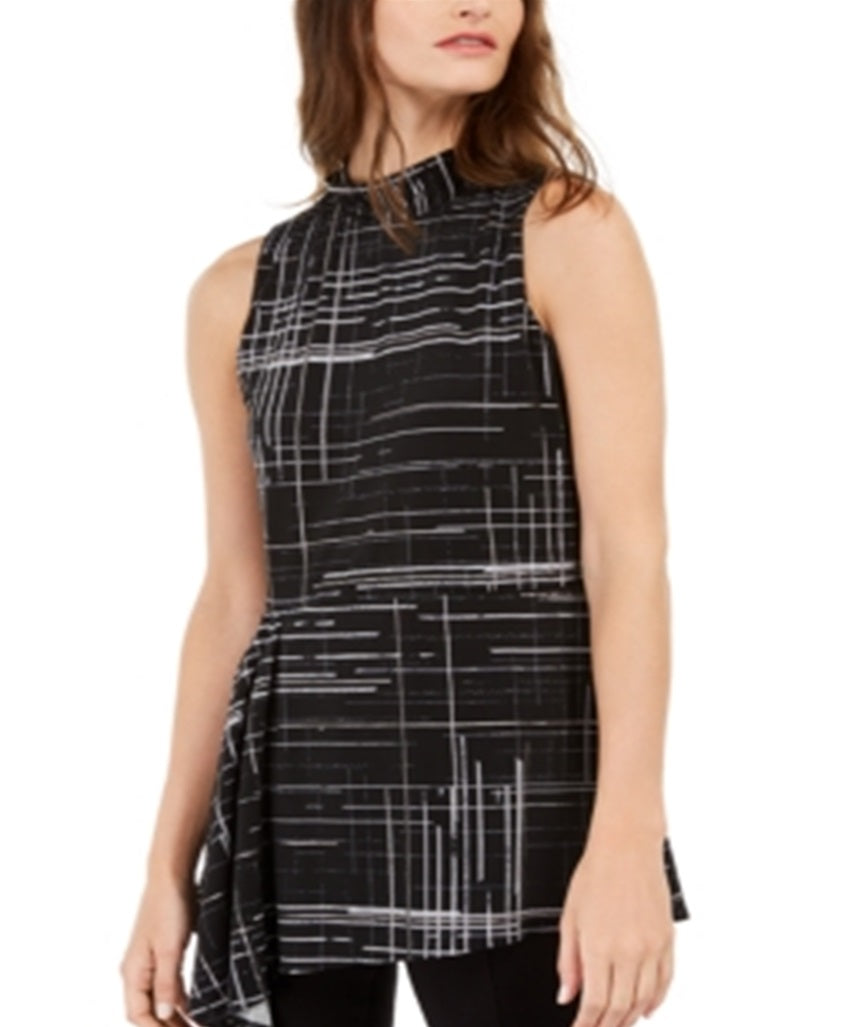 Blusa assimétrica estampada feminina Alfani, preta, tamanho pequeno