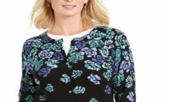 Karen Scott Cardigan Feminino Serenity Estampado Floral Azul Tamanho Médio