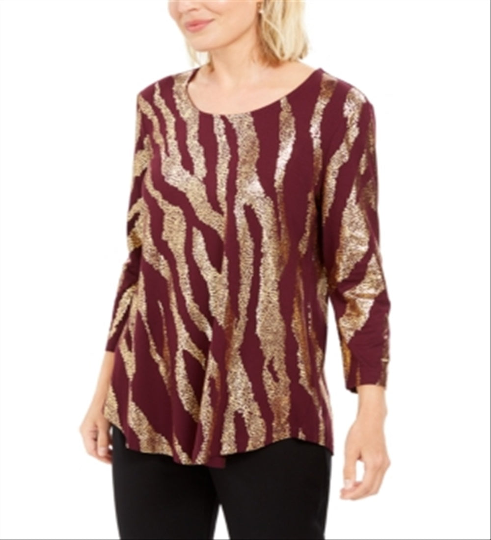 JM Collection Blusa feminina com estampa metálica roxa tamanho pequeno GG