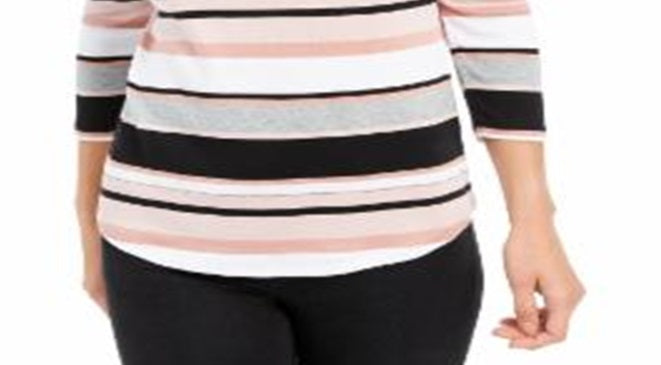 Top listrado canelado feminino Charter Club rosa tamanho XX-G