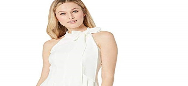 Vestido feminino Vince Camuto com decote em arco e ajuste evasê, branco, tamanho 8