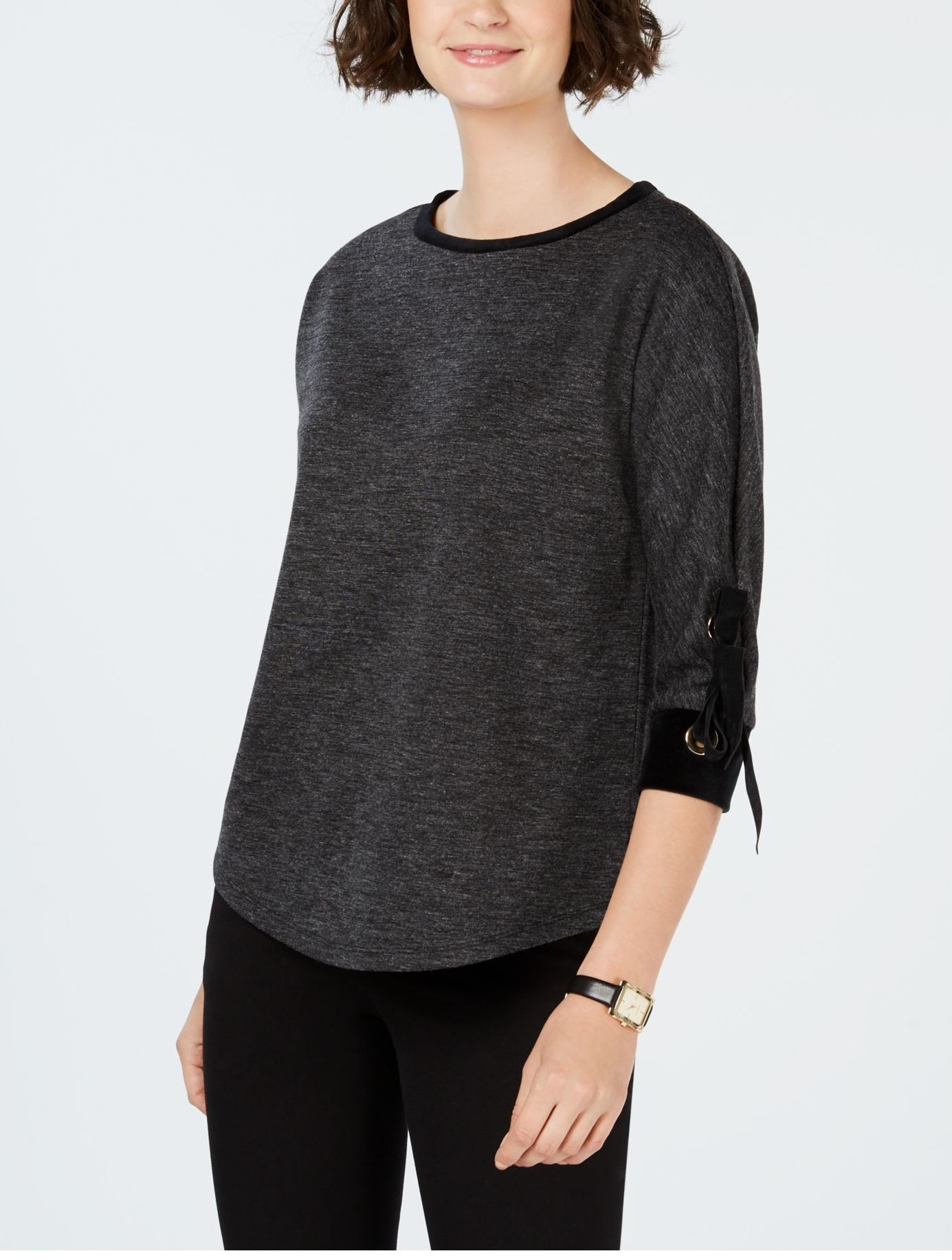 Blusa feminina Charter Club com manga amarrada, cinza, tamanho pequeno G