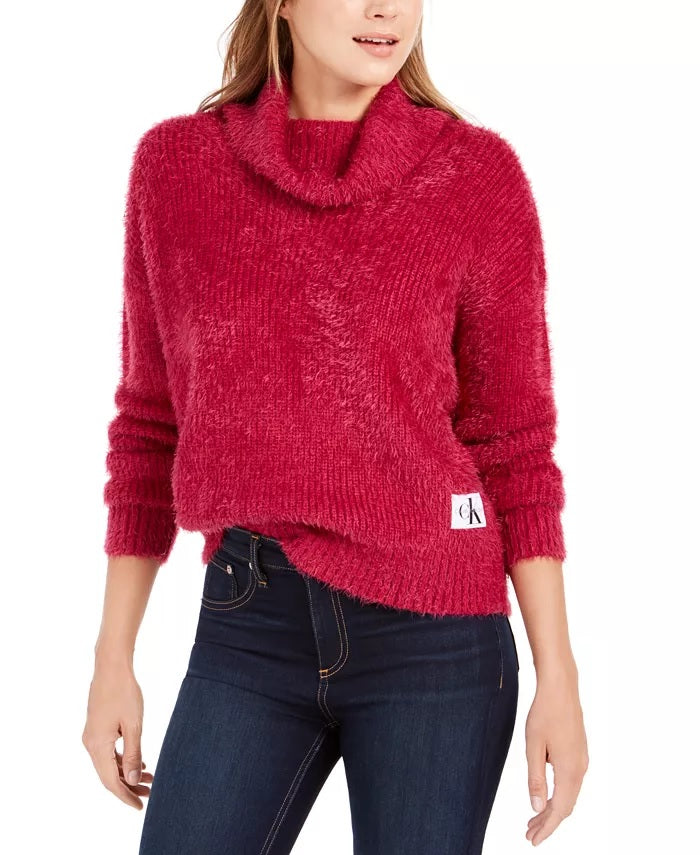 Suéter Calvin Klein Feminino Gola Careca Fuzzy Vermelho Tamanho Médio