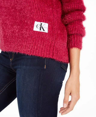 Suéter Calvin Klein Feminino Gola Careca Fuzzy Vermelho Tamanho Médio