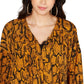 Blusa feminina Thalia Sodi com estampa de cobra e bainha amarrada, dourada, tamanho grande