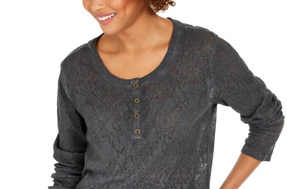 Top Henley de renda feminino Style &amp; Co, preto, tamanho pequeno