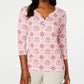 Karen Scott Blusa Henley Feminina Estampada Petite Manga 3/4 Rosa Tamanho PL