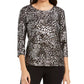 JM Collection Top feminino estampado com bolinhas de gel, manga 3/4, preto, tamanho pequeno