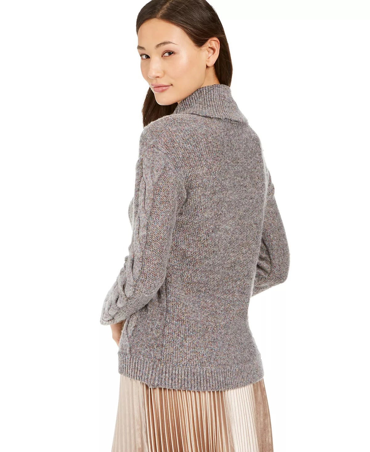 Suéter feminino Charter Club Petite Cable-Knit cinza tamanho PL
