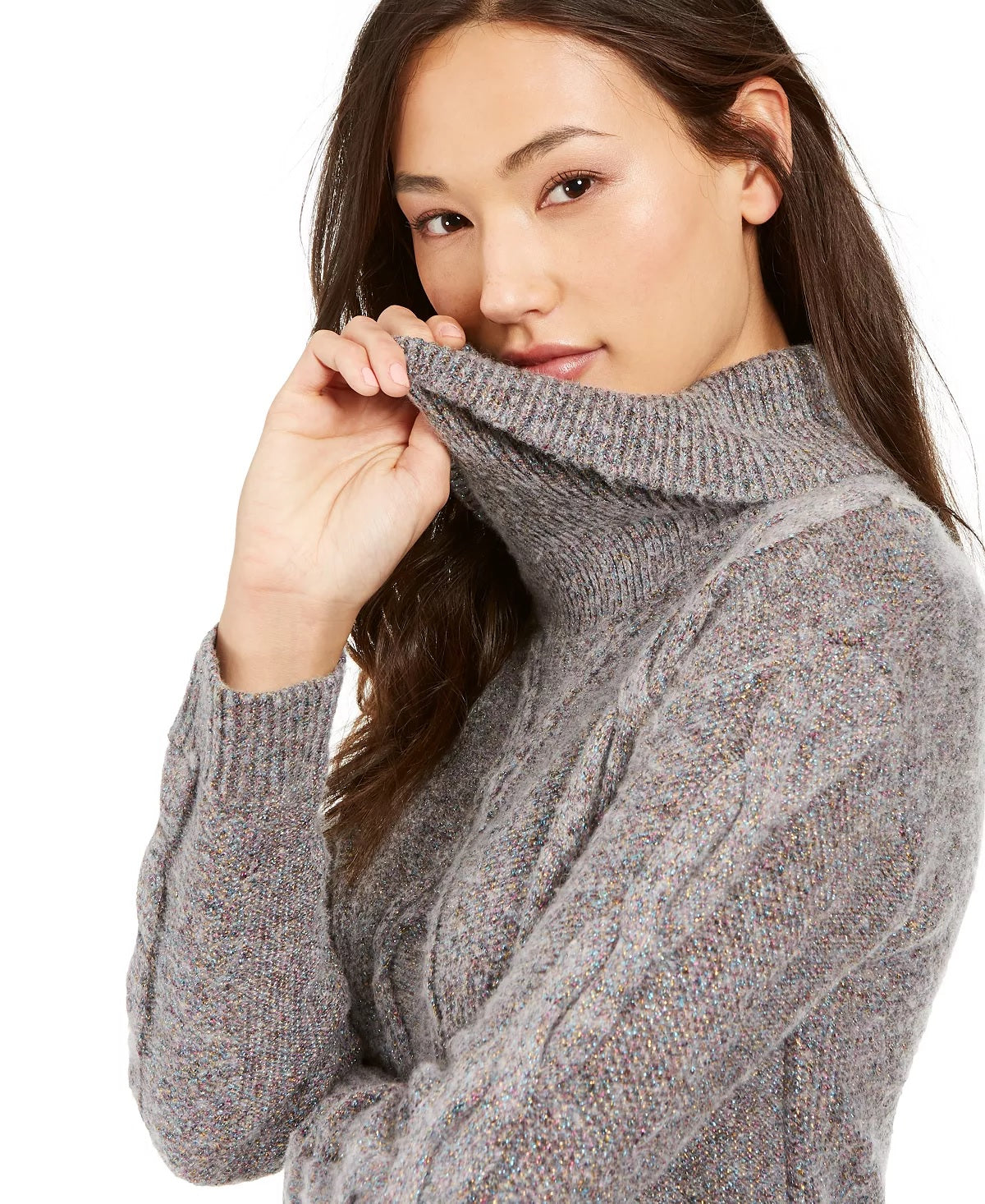 Suéter feminino Charter Club Petite Cable-Knit cinza tamanho PL