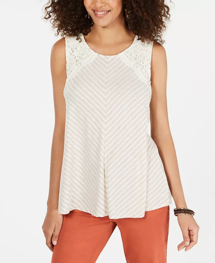 Blusa feminina listrada sem mangas estilo &amp; co, bege, tamanho pequeno