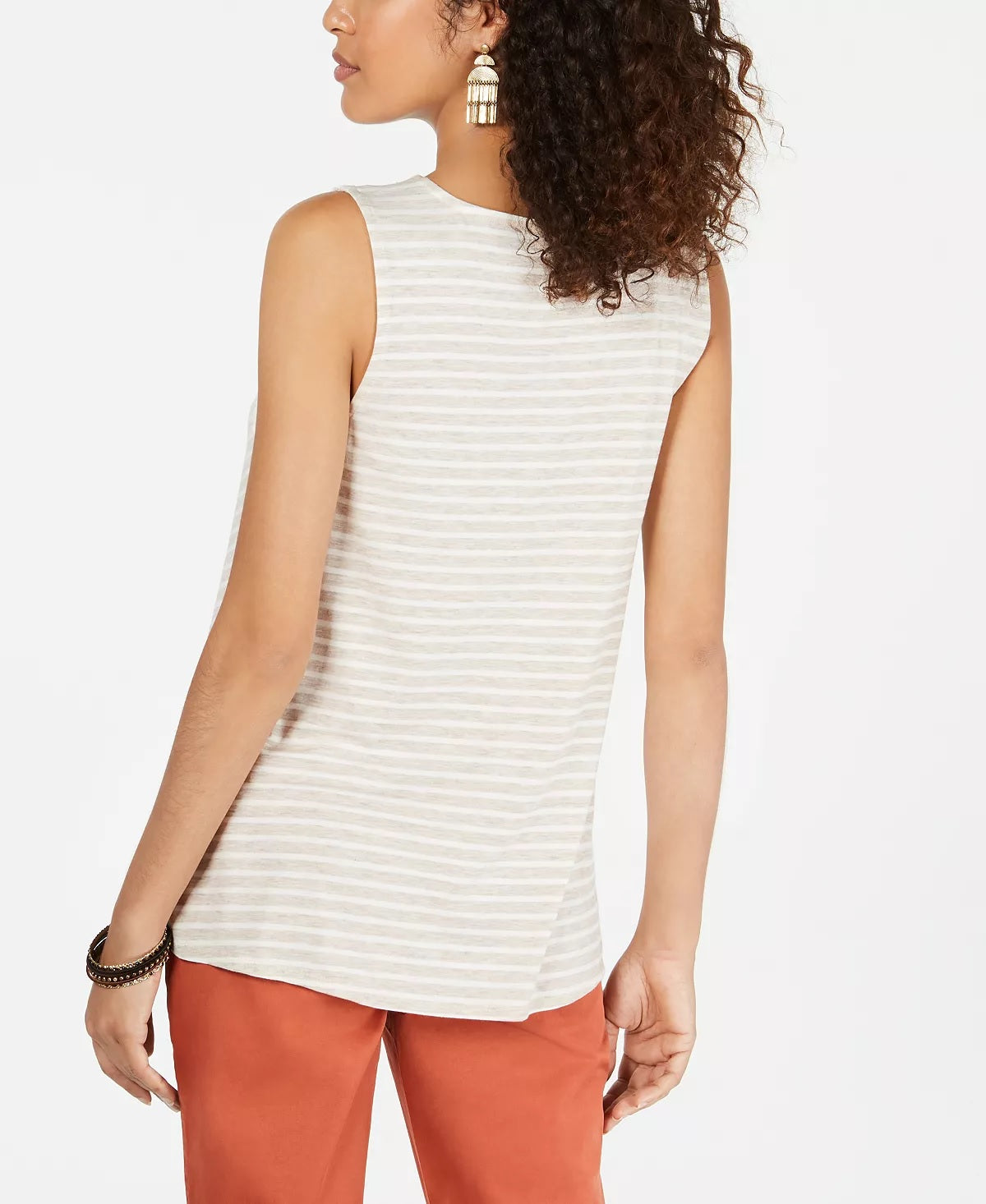 Blusa feminina listrada sem mangas estilo &amp; co, bege, tamanho pequeno