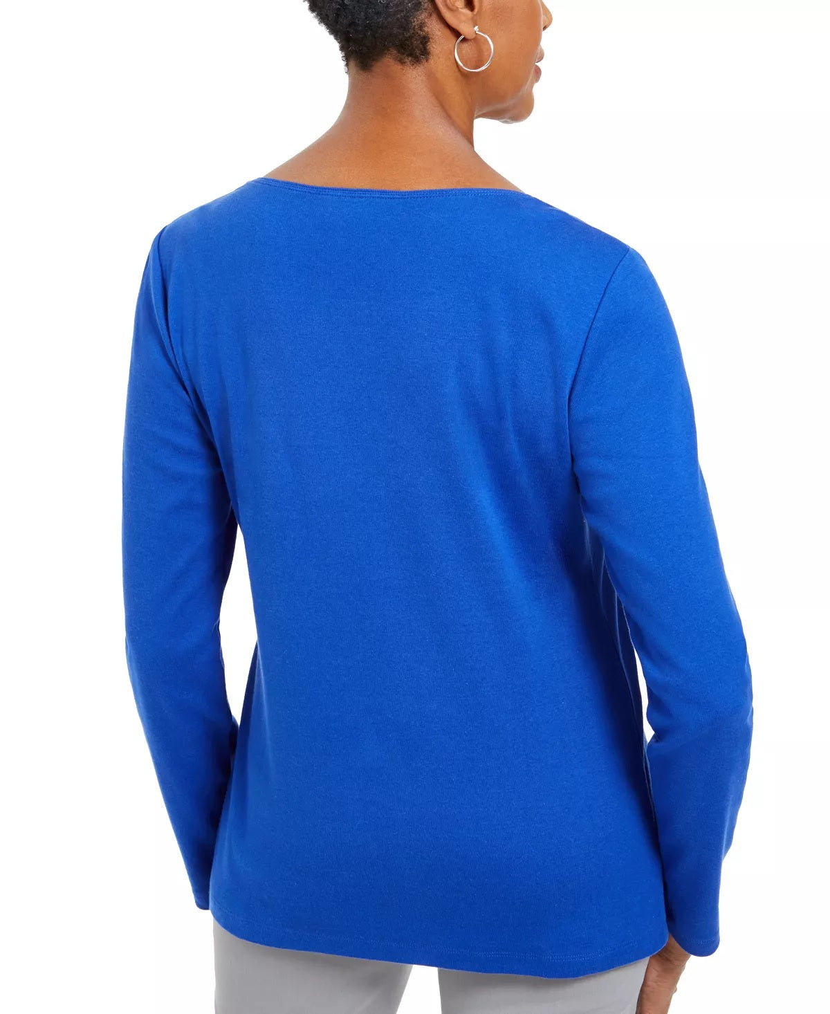 Karen Scott Top Feminino Petite de Algodão com Enfeites Azul Tamanho Petit