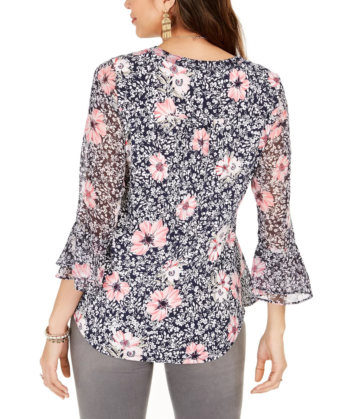 Blusa feminina estampada com decote aberto Charter Club, azul, tamanho X-S