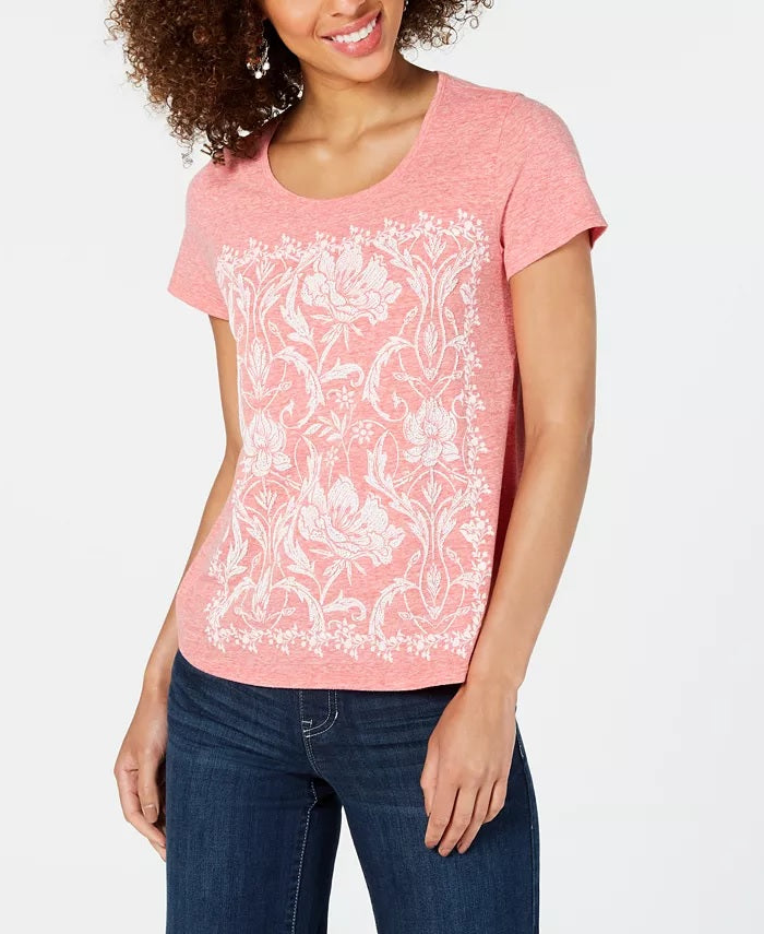 Camiseta feminina pequena com estampa gráfica Style &amp; Co, laranja, tamanho PS