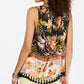 Blusa feminina com estampa floral e acabamento em borlas, preta, tamanho X-S