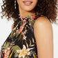 Blusa feminina com estampa floral e acabamento em borlas, preta, tamanho X-S