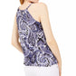 INC International Concepts Top curto feminino estampado e enfeitado, tamanho azul marinho, tamanho PS