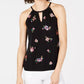 INC International Concepts Top curto feminino com bainha bolha e detalhes em renda, preto, tamanho 44