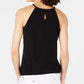 INC International Concepts Top curto feminino com bainha bolha e detalhes em renda, preto, tamanho 44