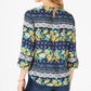 Charter Club Top feminino estampado, tamanho pequeno, azul, manga 3/4