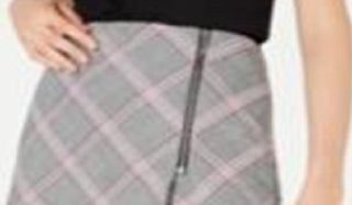 Saia xadrez feminina Bar III com zíper e detalhes, preta, tamanho 8