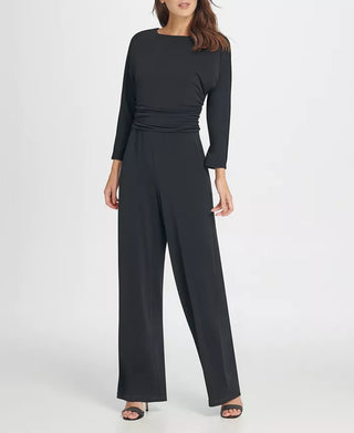 Macacão feminino DKNY com babados e gola alta, preto, tamanho 12
