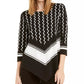 Blusa Alfani Feminina Petite Estampada Colorblocked com Bainha Pontuda, Preta, Tamanho PXL