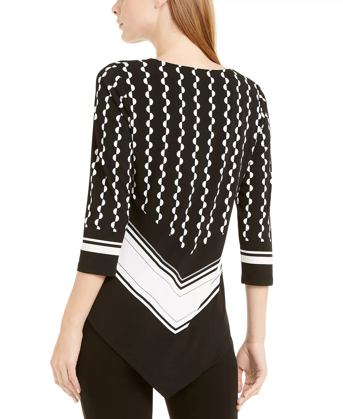 Blusa Alfani Feminina Petite Estampada Colorblocked com Bainha Pontuda, Preta, Tamanho PXL