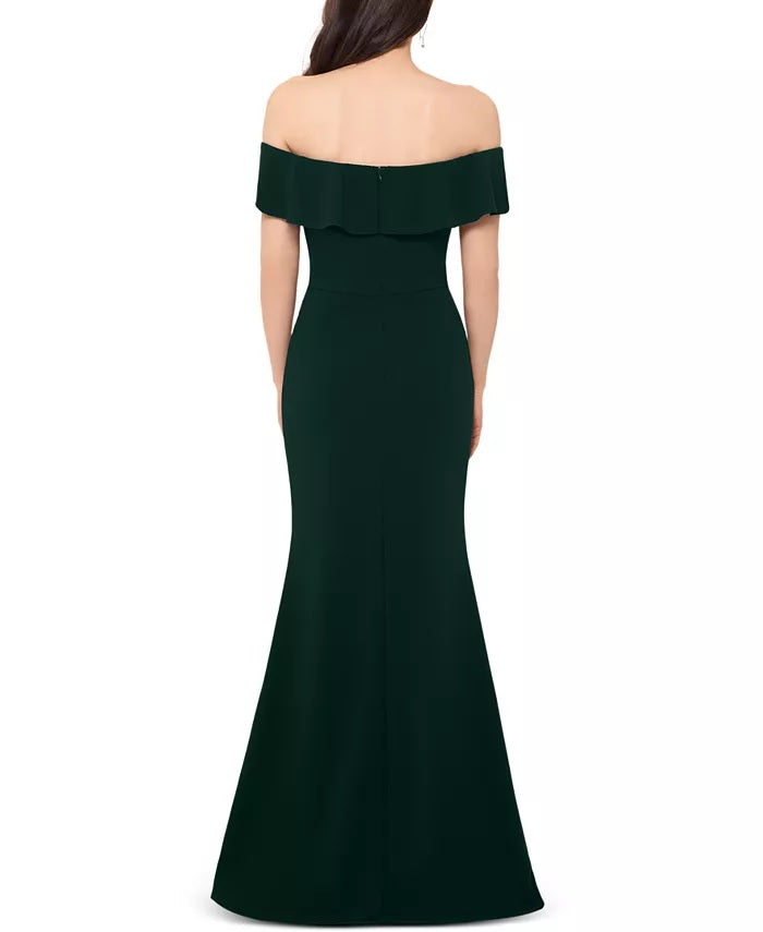 Vestido curto Betsy &amp; Adam feminino, ombro de fora, verde, tamanho 12, pequeno