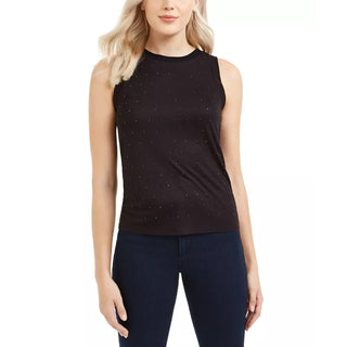 Top sem mangas com tachas Bar III feminino, preto, tamanho pequeno