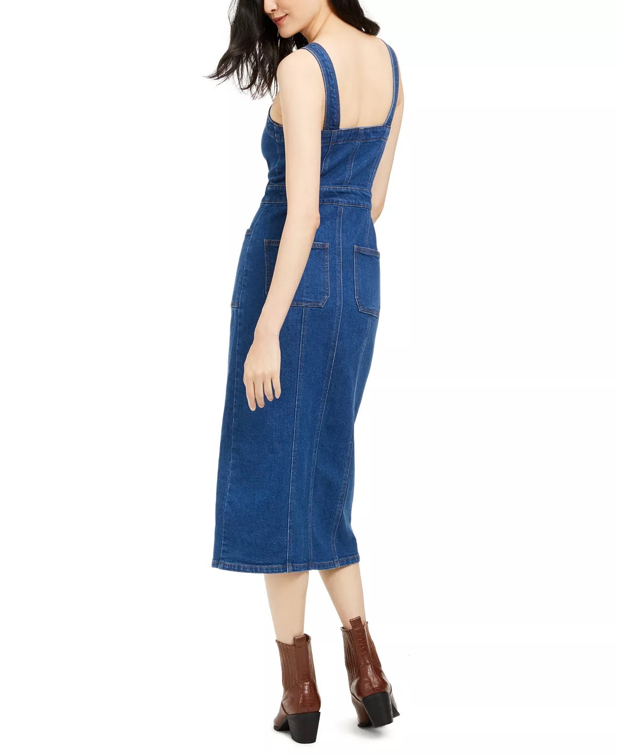 Vestido jeans feminino OAT com botões e ajuste justo, azul, tamanho 8