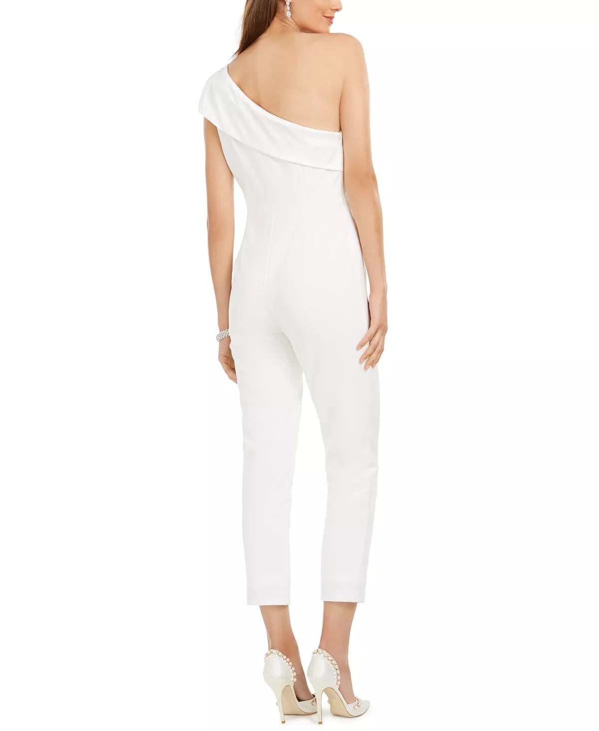 Macacão feminino Adrianna Papell de um ombro só, branco, tamanho 12