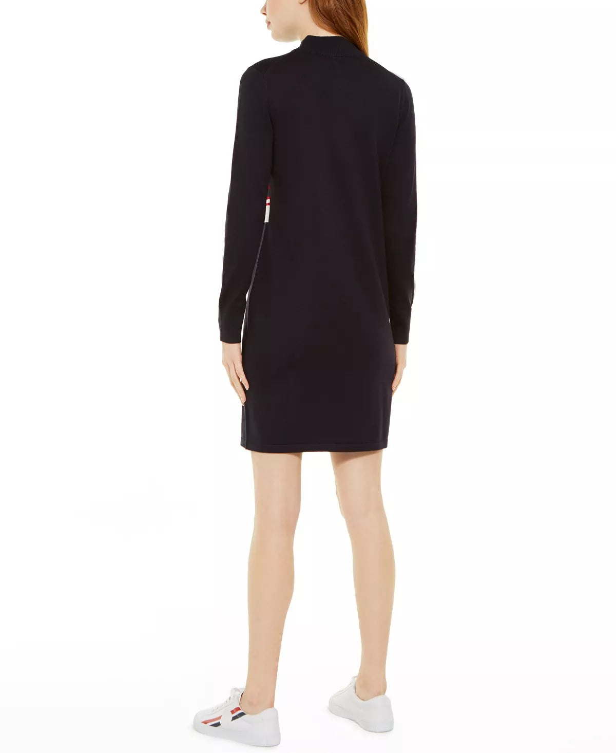 Vestido suéter feminino Tommy Hilfiger com zíper de um quarto, azul, tamanho X-S
