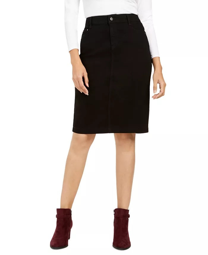 Saia lápis jeans com controle de barriga feminina Charter Club Petite, preta, tamanho 10 Petite