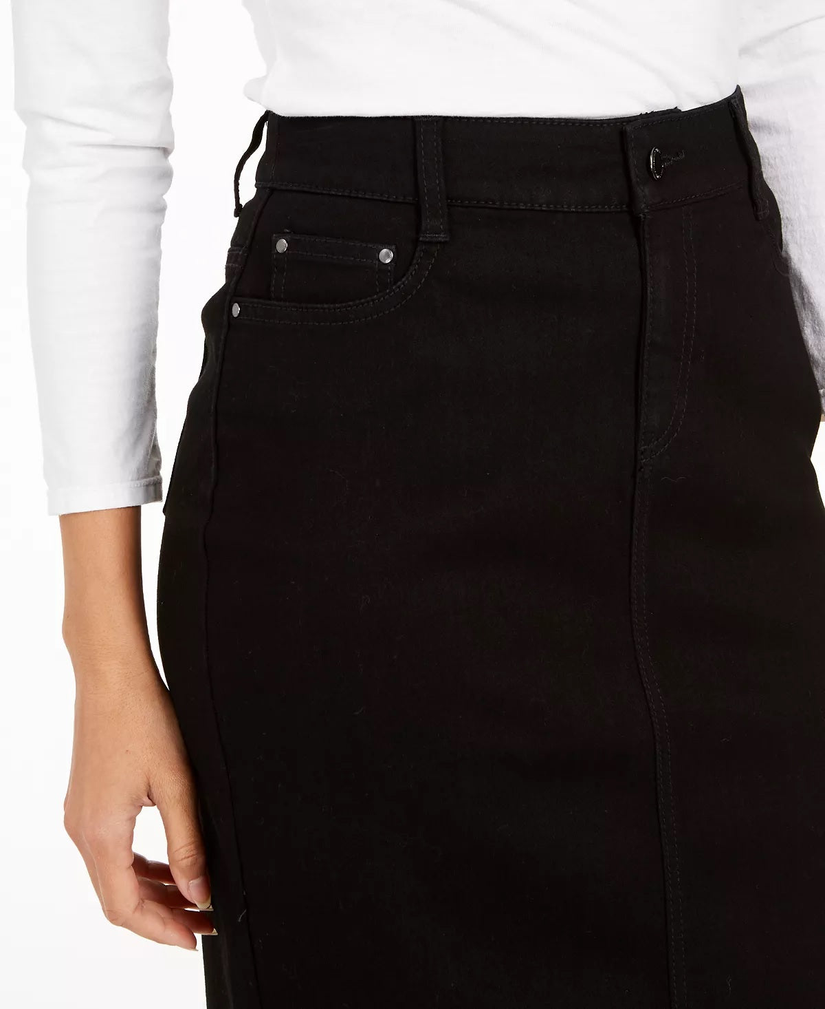 Saia lápis jeans com controle de barriga feminina Charter Club Petite, preta, tamanho 10 Petite