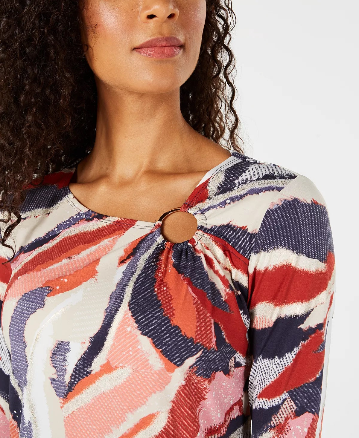 JM Collection Top assimétrico estampado feminino pequeno vermelho tamanho pequeno