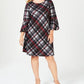 Vestido feminino plus size Jessica Howard xadrez com manga sino, cor carvão, tamanho 2X
