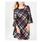 Vestido feminino plus size Jessica Howard xadrez com manga sino, cor carvão, tamanho 2X