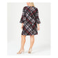 Vestido feminino plus size Jessica Howard xadrez com manga sino, cor carvão, tamanho 2X