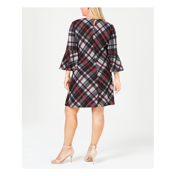 Vestido feminino plus size Jessica Howard xadrez com manga sino, cor carvão, tamanho 2X