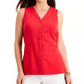 Blusa feminina sem mangas com amarração frontal Charter Club, vermelha, tamanho grande