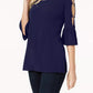 JM Collection Blusa feminina com recorte e babados, azul, tamanho pequeno